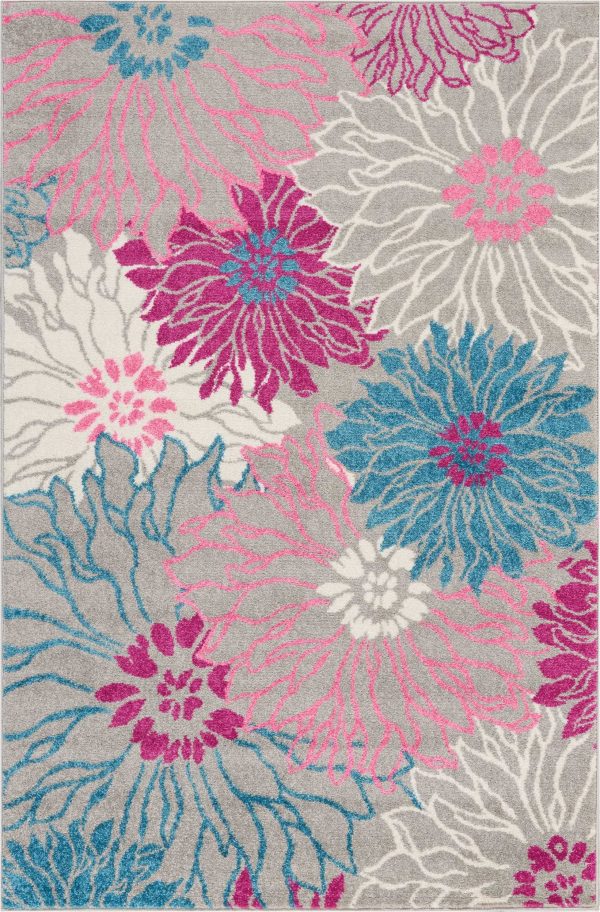 4?x 6?Gray and Pink Tropical Flower Area Rug