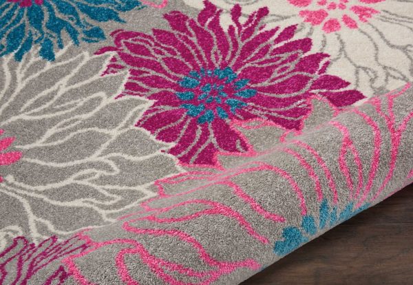 4?x 6?Gray and Pink Tropical Flower Area Rug - Image 3