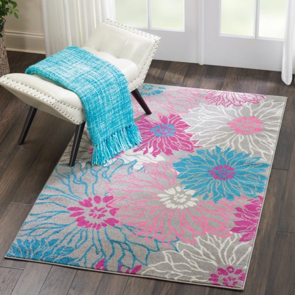 4?x 6?Gray and Pink Tropical Flower Area Rug - Image 5