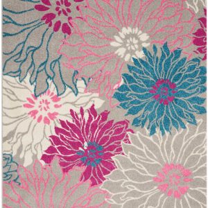 5?x 7?Gray and Pink Tropical Flower Area Rug