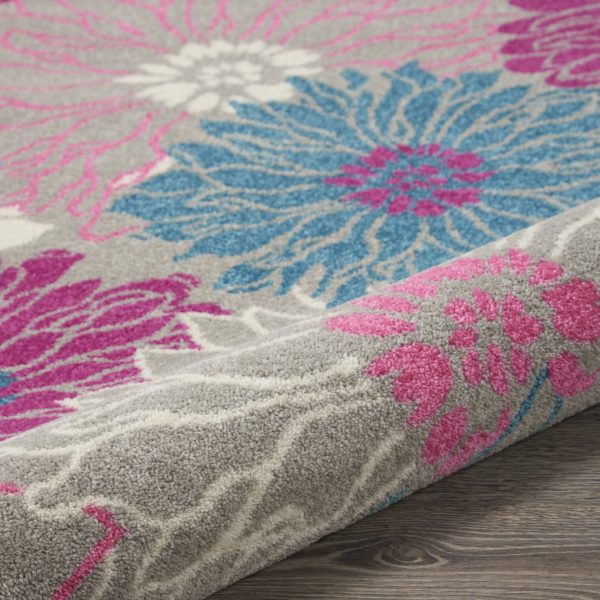 5?Round Gray and Pink Tropical Flower Area Rug - Image 3