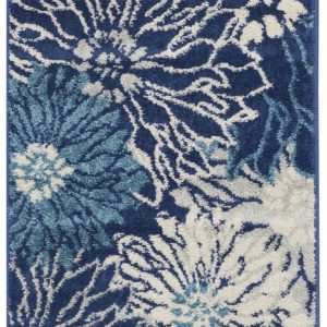 2?x 6?Navy and Ivory Floral Runner Rug