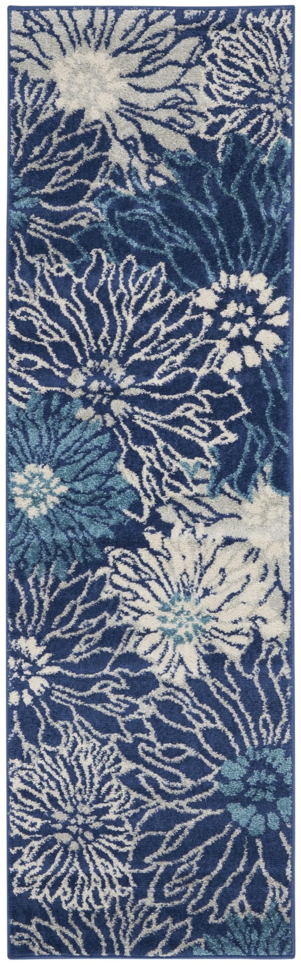 2?x 6?Navy and Ivory Floral Runner Rug