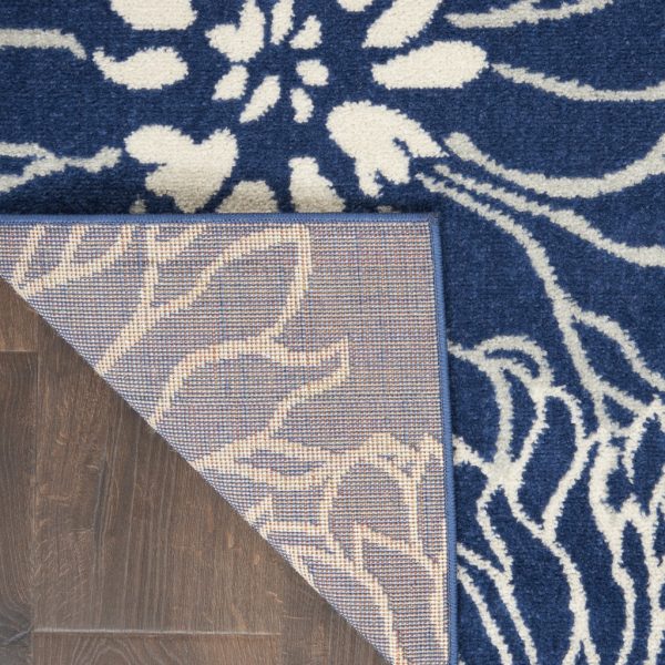 2?x 6?Navy and Ivory Floral Runner Rug - Image 3