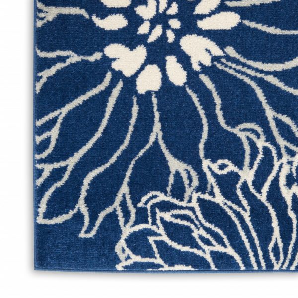2?x 6?Navy and Ivory Floral Runner Rug - Image 5