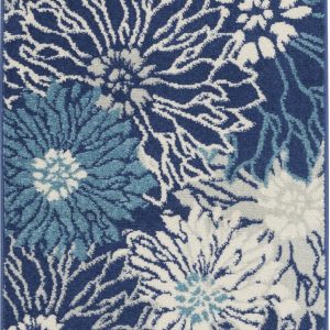 2?x 8?Navy and Ivory Floral Runner Rug