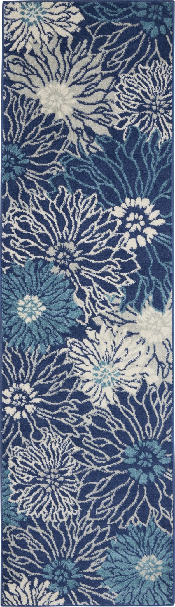 2?x 8?Navy and Ivory Floral Runner Rug