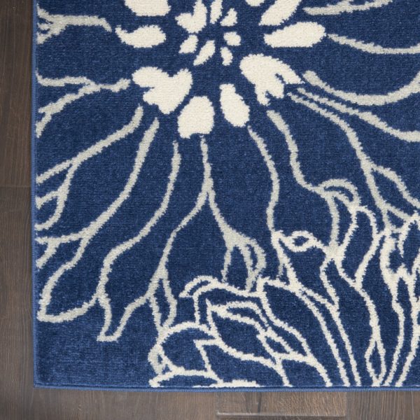 2?x 8?Navy and Ivory Floral Runner Rug - Image 2