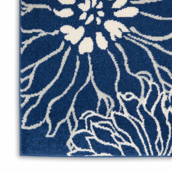 2?x 8?Navy and Ivory Floral Runner Rug - Image 5