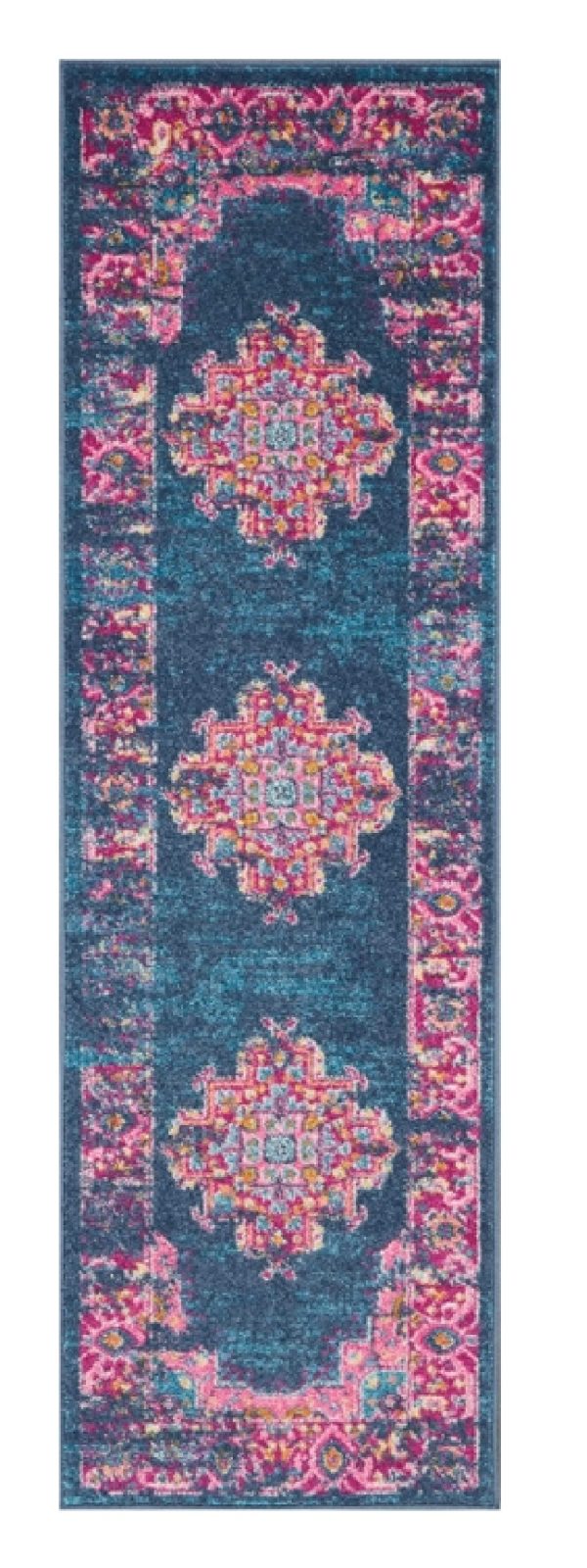 2?x 6?Blue and Pink Medallion Runner Rug - Image 3
