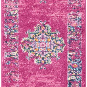 2?x 6?Fuchsia and Blue Distressed Runner Rug