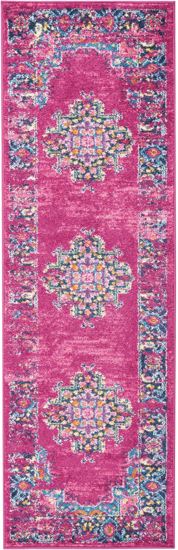 2?x 6?Fuchsia and Blue Distressed Runner Rug