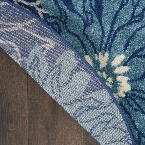 4?Round Navy and Ivory Floral Area Rug - Image 3