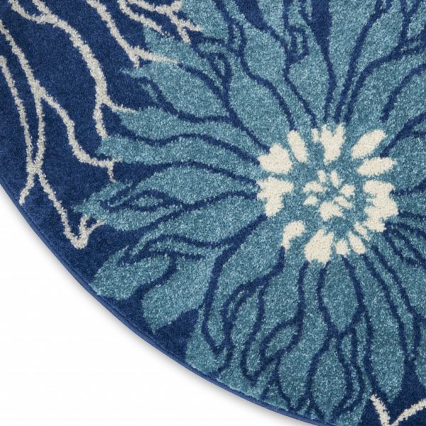 4?Round Navy and Ivory Floral Area Rug - Image 5