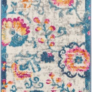 2?x 6?Ivory and Blue Floral Vines Runner Rug