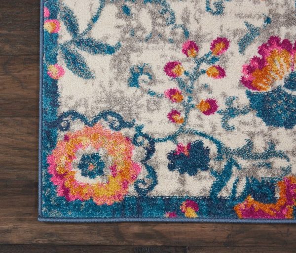 2?x 6?Ivory and Blue Floral Vines Runner Rug - Image 2