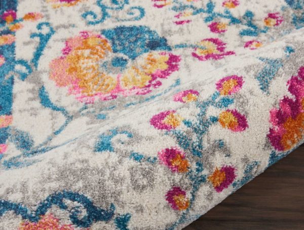 2?x 6?Ivory and Blue Floral Vines Runner Rug - Image 3