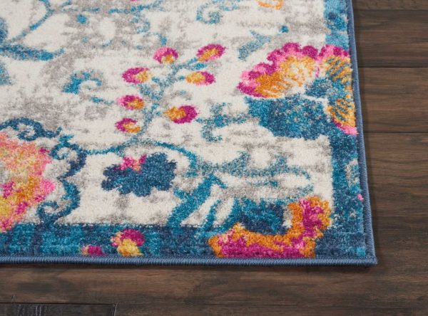 2?x 6?Ivory and Blue Floral Vines Runner Rug - Image 5