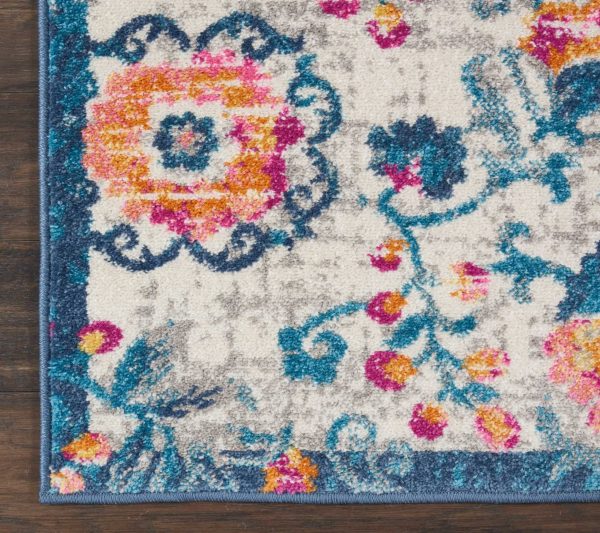 2?x 3?Ivory and Blue Floral Vines Scatter Rug - Image 2