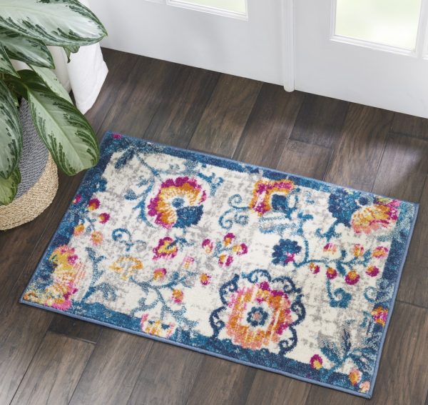 2?x 3?Ivory and Blue Floral Vines Scatter Rug - Image 5