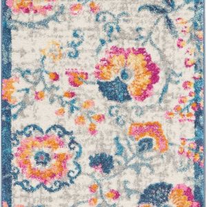 2?x 8?Ivory and Blue Floral Vines Runner Rug