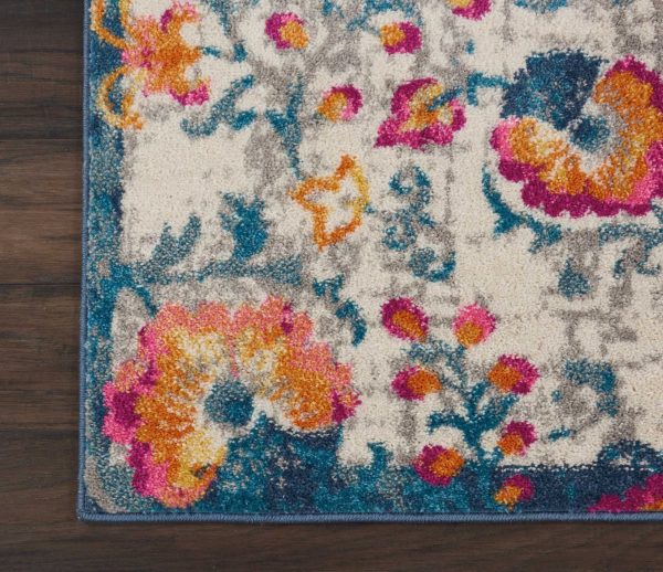 2?x 8?Ivory and Blue Floral Vines Runner Rug - Image 2