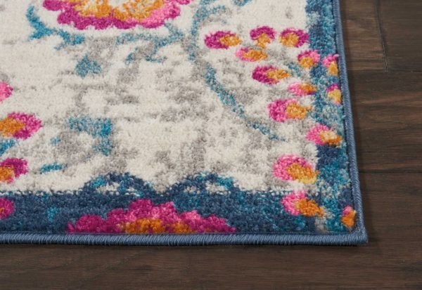 2?x 8?Ivory and Blue Floral Vines Runner Rug - Image 4