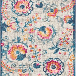 4?x 6?Ivory and Blue Floral Vines Area Rug