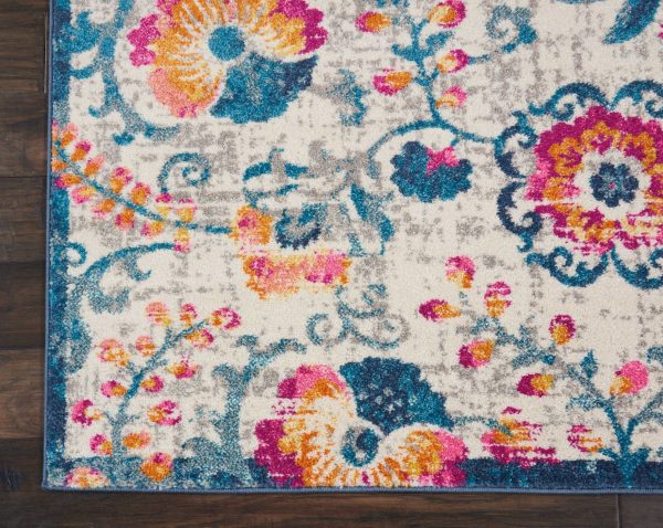 4?x 6?Ivory and Blue Floral Vines Area Rug - Image 2