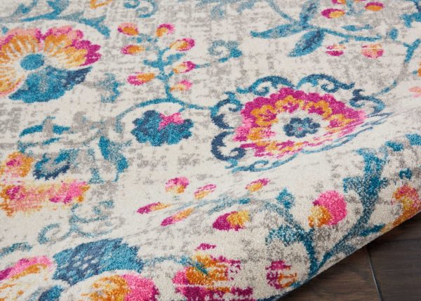 4?x 6?Ivory and Blue Floral Vines Area Rug - Image 3