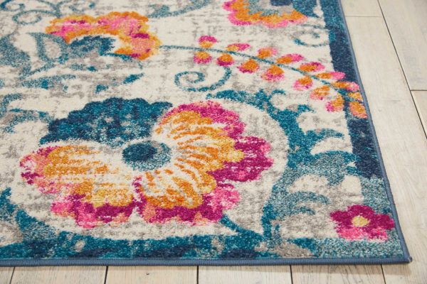 5?x 7?Ivory and Blue Floral Vines Area Rug - Image 5