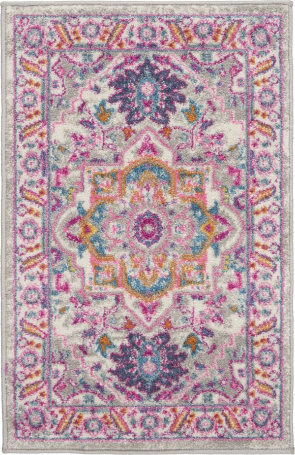 2?x 3?Light Gray and Pink Medallion Scatter Rug