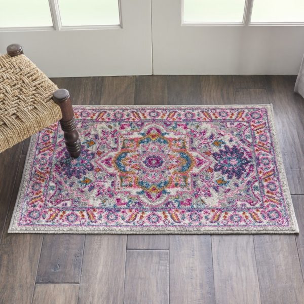 2?x 3?Light Gray and Pink Medallion Scatter Rug - Image 4