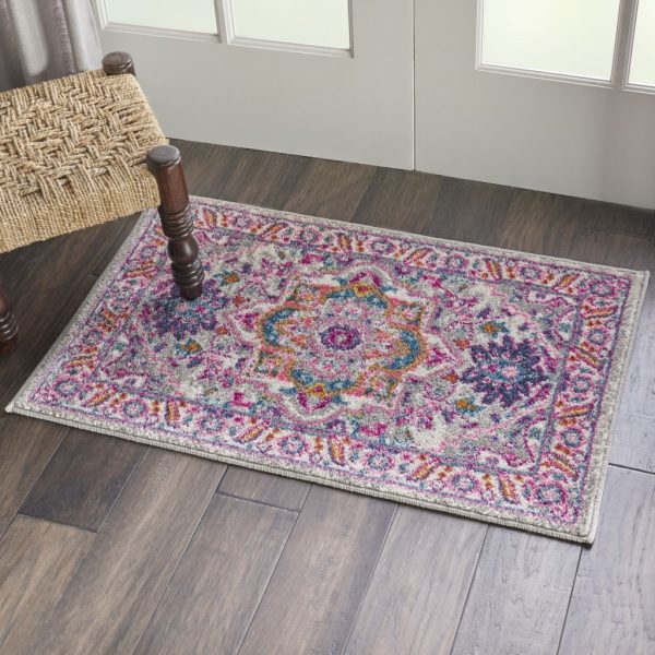 2?x 3?Light Gray and Pink Medallion Scatter Rug - Image 5