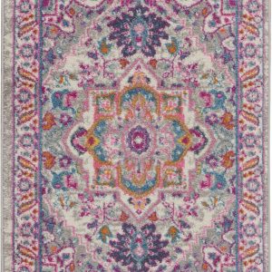 2?x 6?Light Gray and Pink Medallion Runner Rug