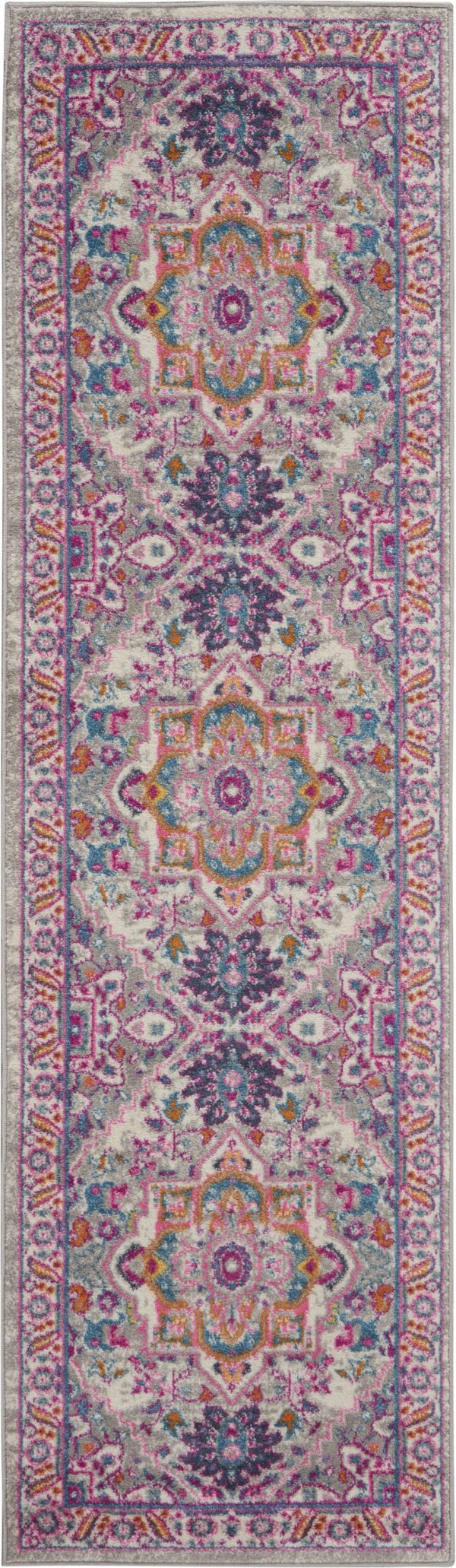 2?x 6?Light Gray and Pink Medallion Runner Rug