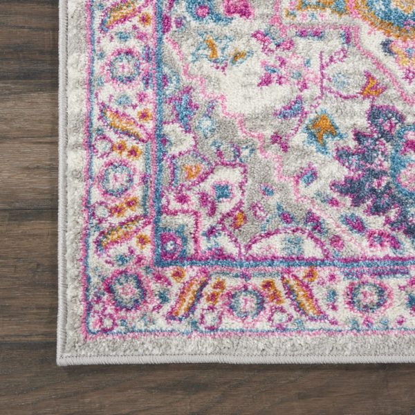 2?x 6?Light Gray and Pink Medallion Runner Rug - Image 2