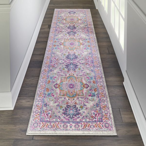 2?x 6?Light Gray and Pink Medallion Runner Rug - Image 4