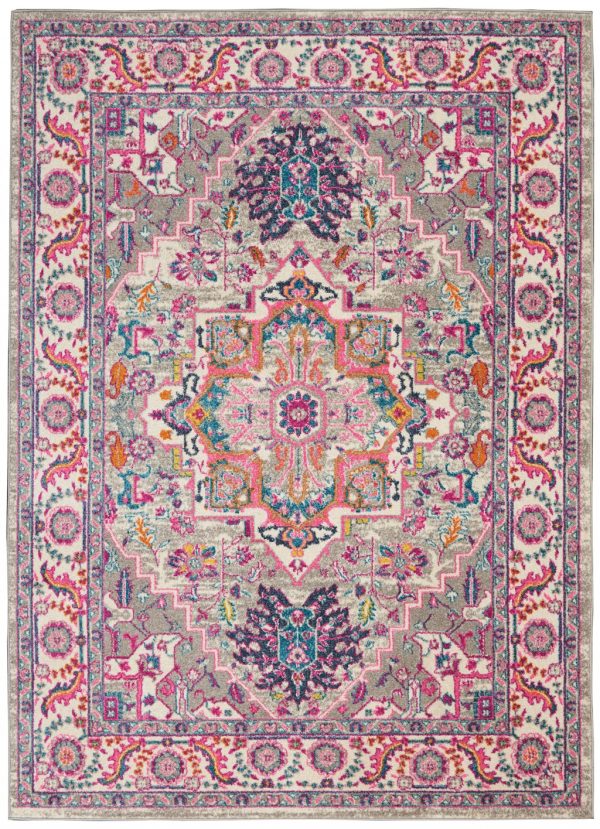 5?x 7?Light Gray and Pink Medallion Area Rug