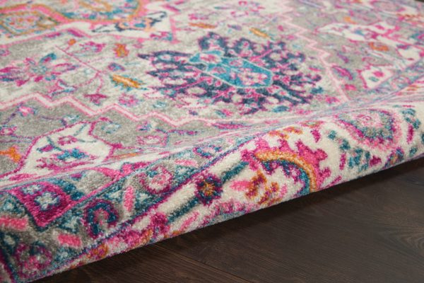 5?x 7?Light Gray and Pink Medallion Area Rug - Image 3