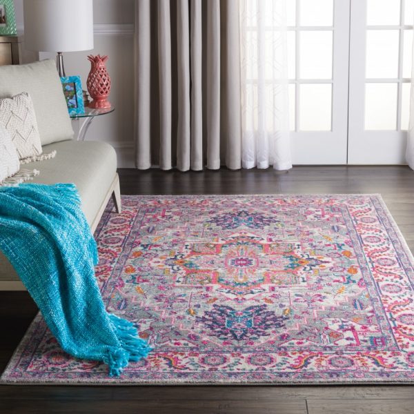 5?x 7?Light Gray and Pink Medallion Area Rug - Image 4