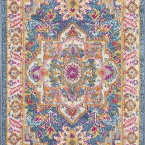 2?x 3?Teal and Pink Medallion Scatter Rug