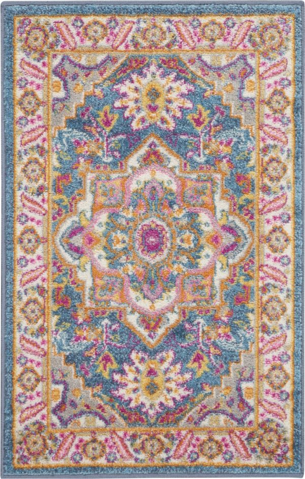 2?x 3?Teal and Pink Medallion Scatter Rug