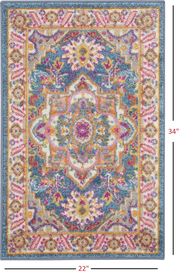2?x 3?Teal and Pink Medallion Scatter Rug - Image 5