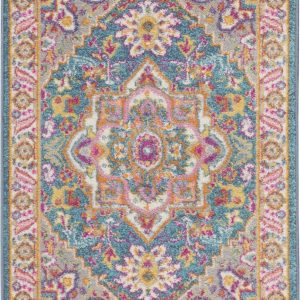 2?x 6?Teal and Pink Medallion Runner Rug