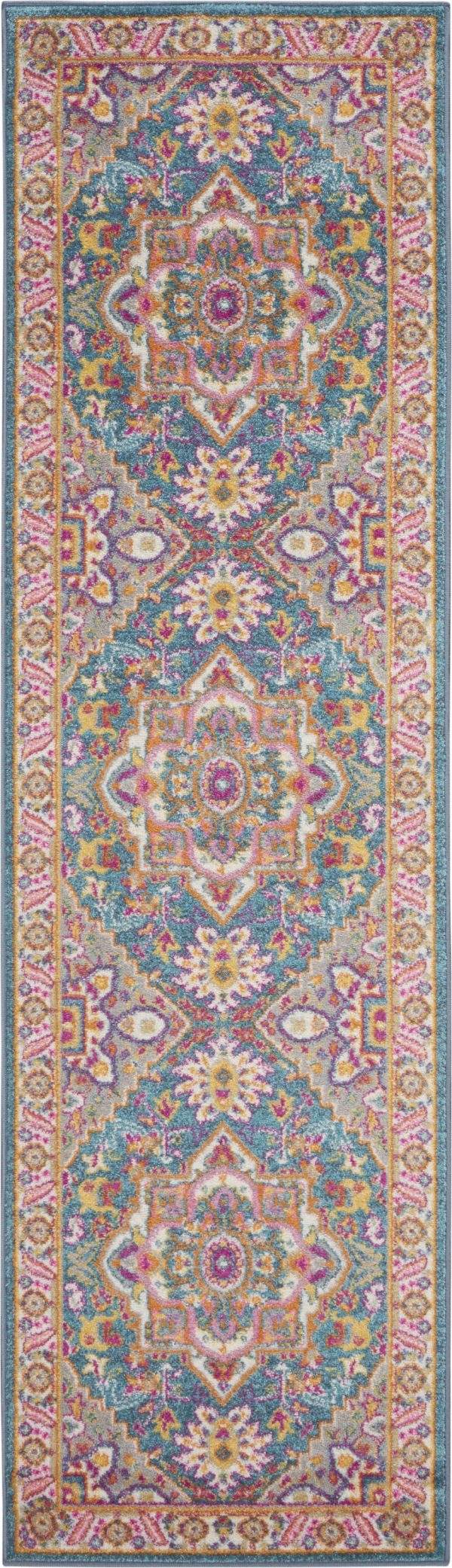 2?x 6?Teal and Pink Medallion Runner Rug