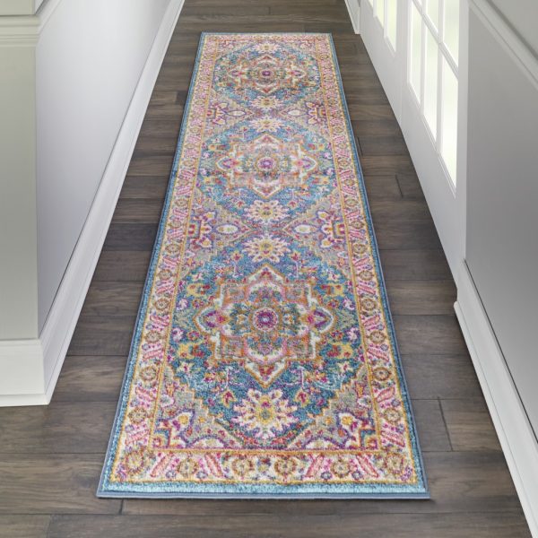 2?x 6?Teal and Pink Medallion Runner Rug - Image 3