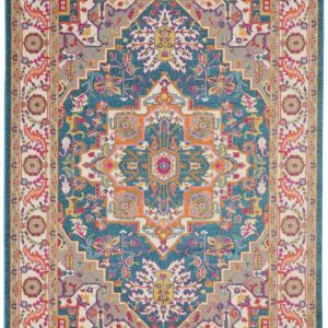 4?x 6?Teal and Pink Medallion Area Rug