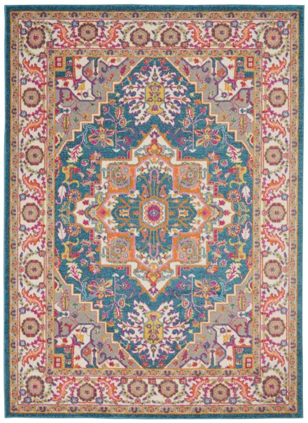 4?x 6?Teal and Pink Medallion Area Rug