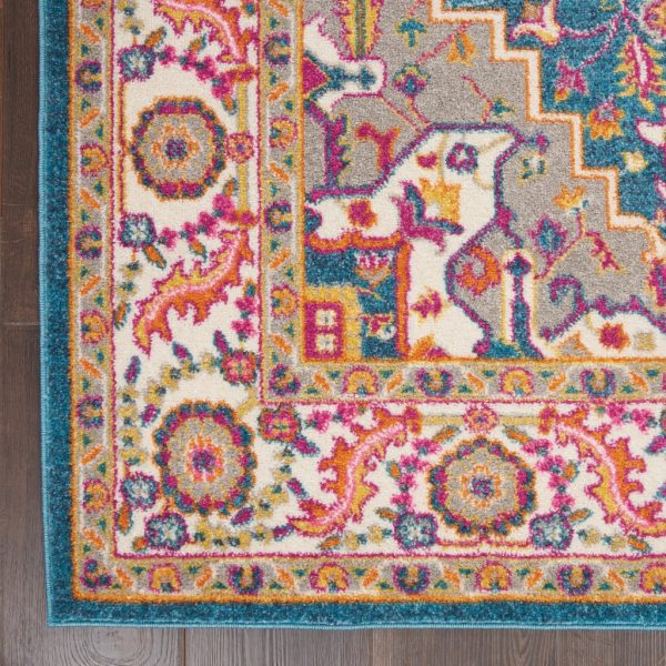 4?x 6?Teal and Pink Medallion Area Rug - Image 2